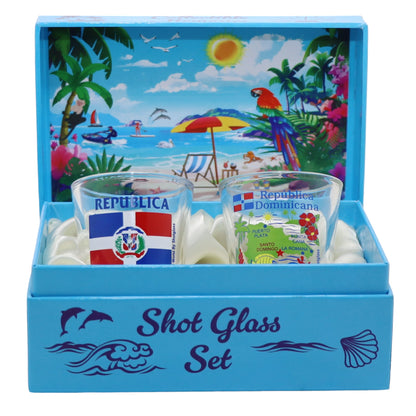 Dominican Republic Caribbean Shot Glass Boxed Set (Set of 2)