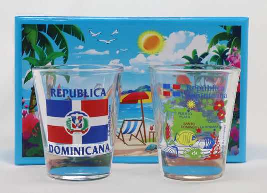 Dominican Republic Caribbean Shot Glass Boxed Set (Set of 2)