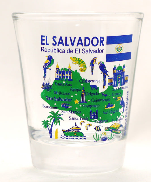 El Salvador Landmarks and Icons Collage Shot Glass