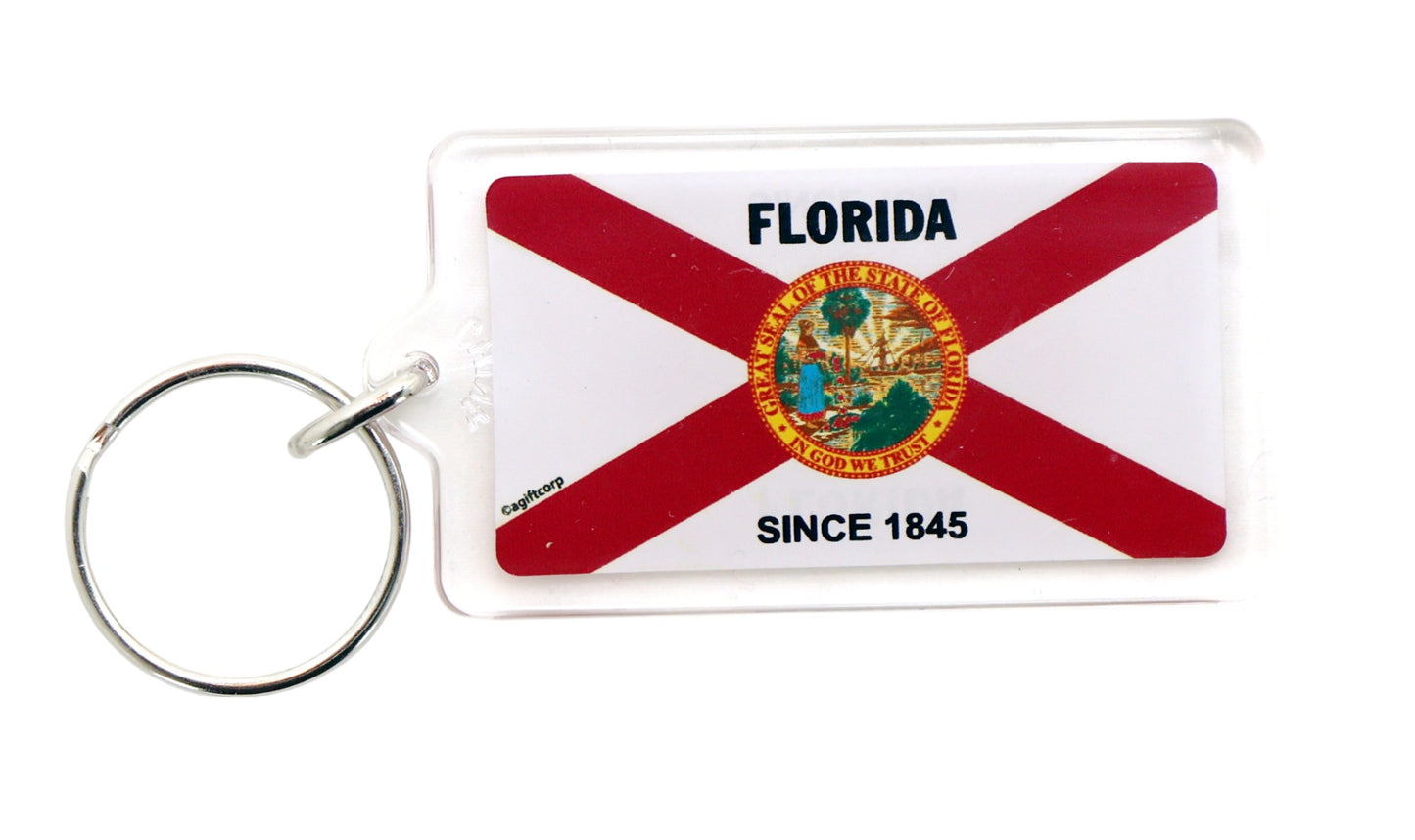 Florida Flag Acrylic Rectangular Souvenir Keychain 2.25" X 1.25"