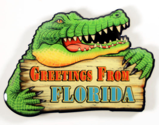Florida Gator Greetings Sign MDF Magnet 3.5" x 2.5" x 0.25"