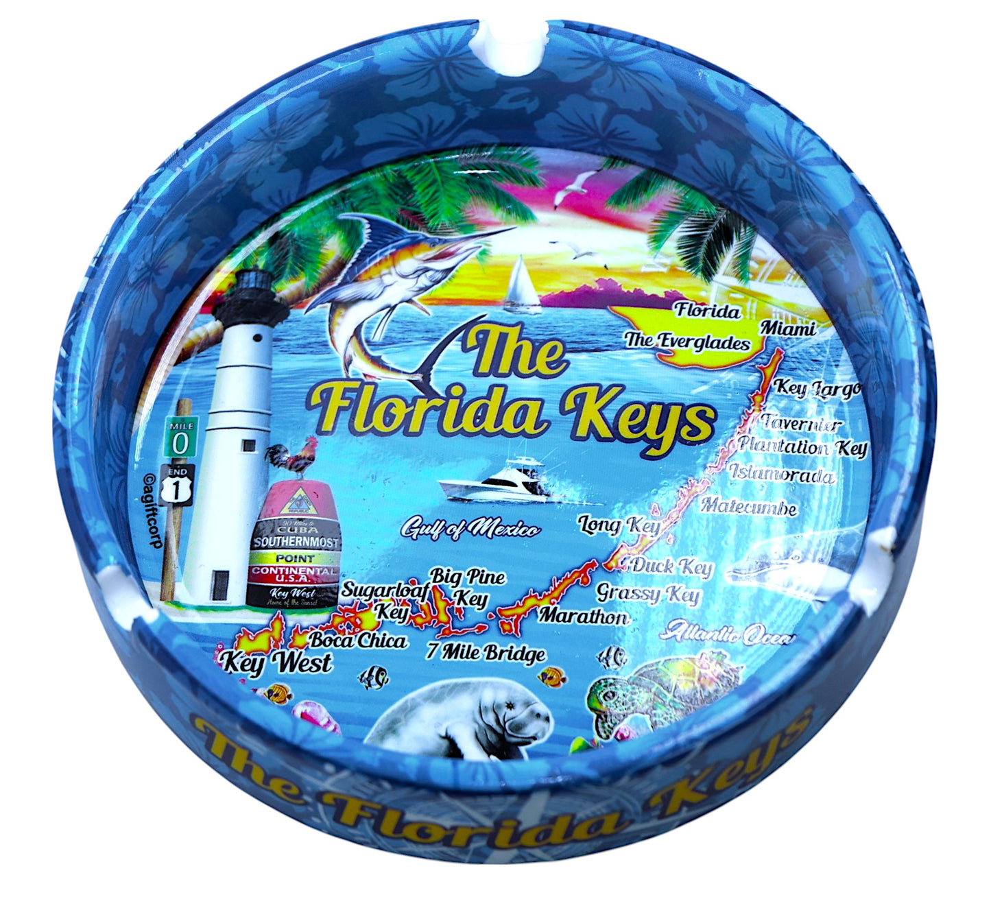 Florida Keys Scene Full Wrap Porcelain Ashtray 5"