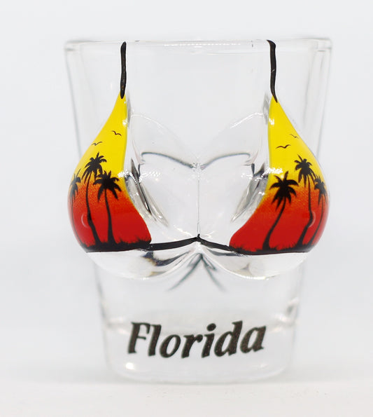 Florida Palm Sunset Bikini Bust 3D Shot Glass