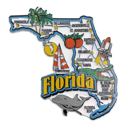 Florida State Map and Landmarks Collage Fridge Souvenir Collectible Magnet