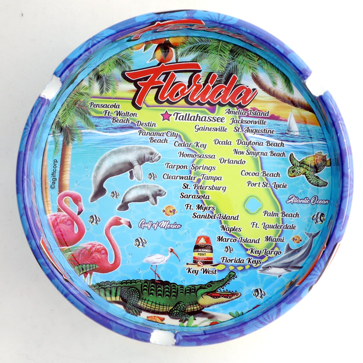Florida Map Full Wrap Porcelain Ashtray 5"