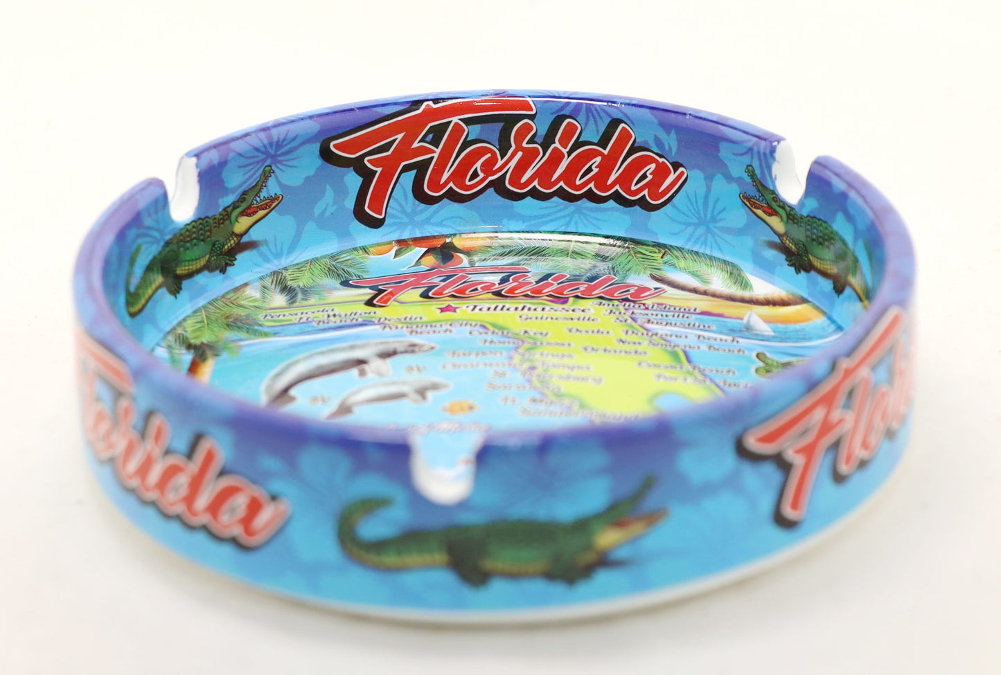 Florida Map Full Wrap Porcelain Ashtray 5"