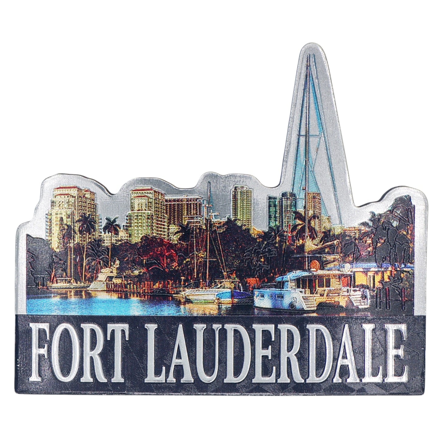 Fort Lauderdale Florida City Skyline Foil Magnet 3.5"x 3.0"x 0.125"