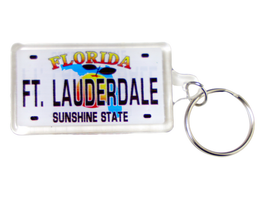 Fort Lauderdale Florida License Plate Acrylic Rectangular Souvenir Keychain 2.25 inches X 1.25 inches