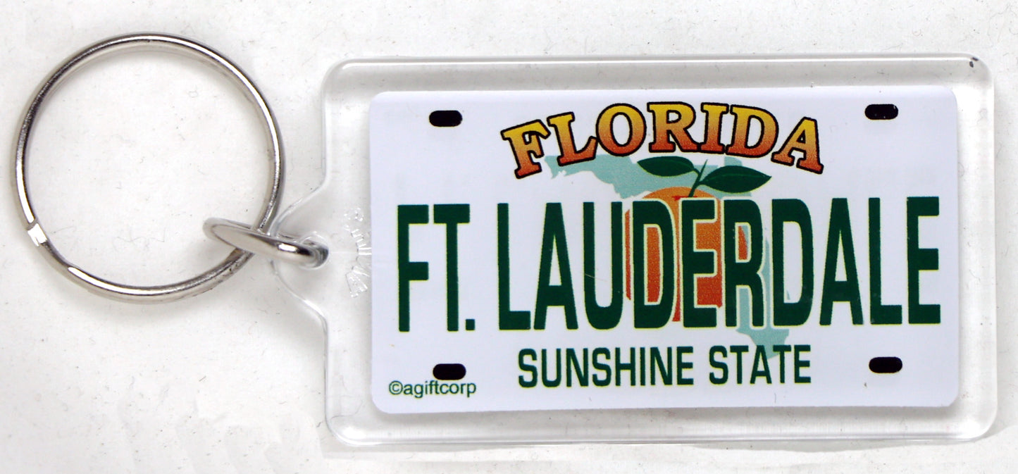 Fort Lauderdale Florida License Plate Acrylic Rectangular Souvenir Keychain 2.25 inches X 1.25 inches