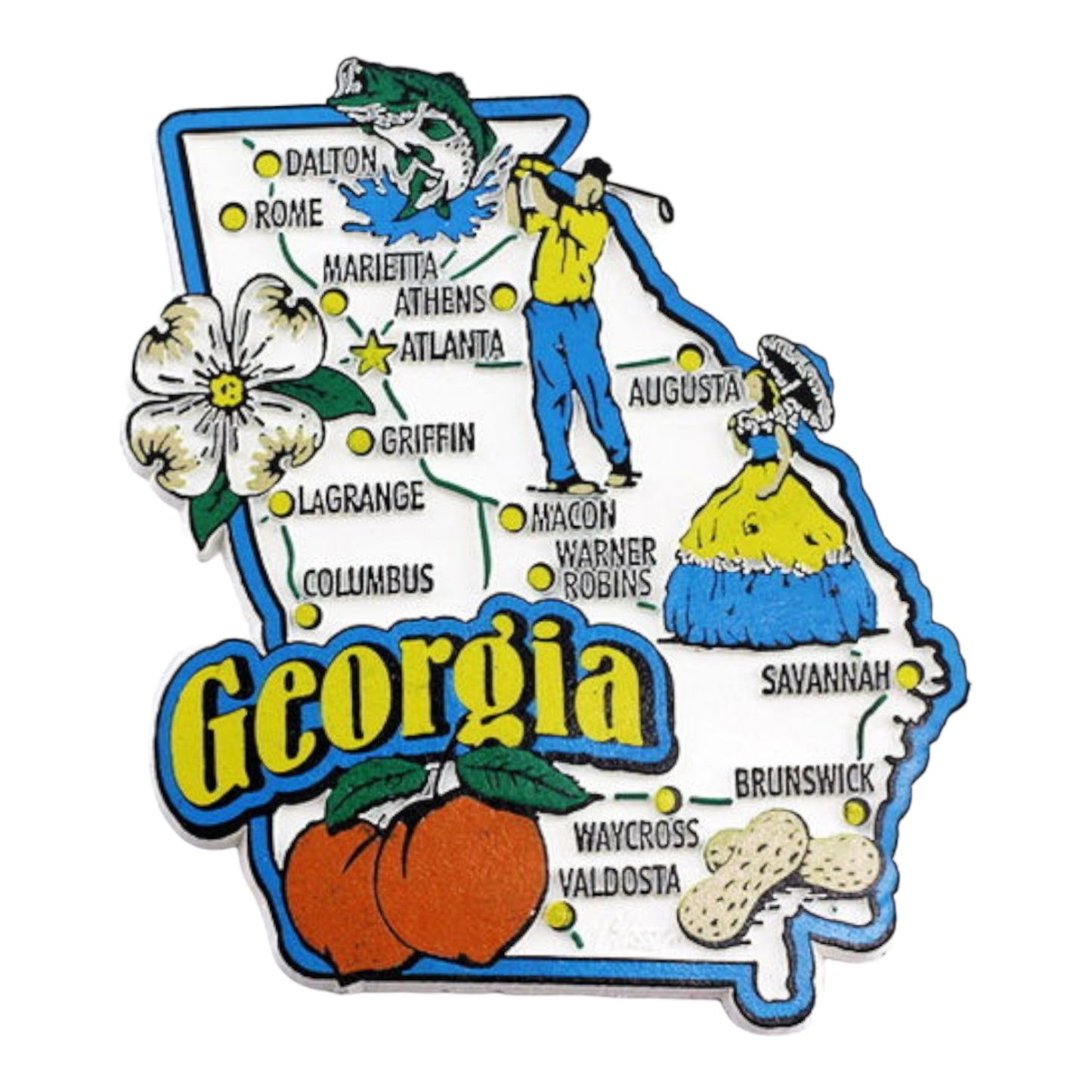 Georgia State Map and Landmarks Collage Fridge Collectible Souvenir Magnet