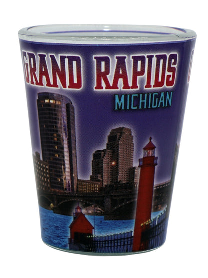 Grand Rapids Michigan Night Skyline Lighthouse Shot Glass