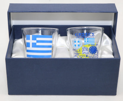 Greece Souvenir Boxed Shot Glass Set (Set of 2)