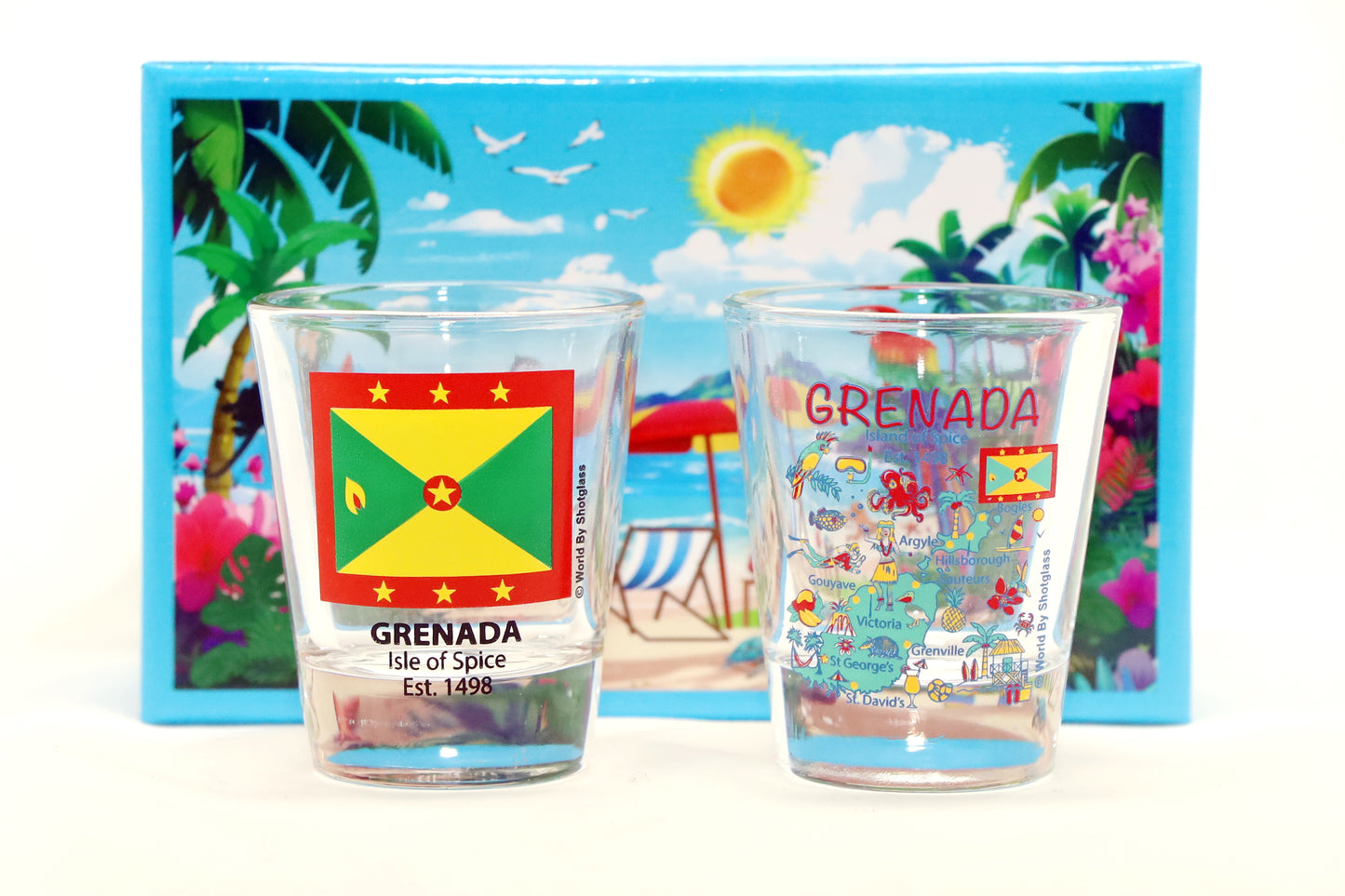 Grenada Caribbean Shot Glass Boxed Set (Set of 2)