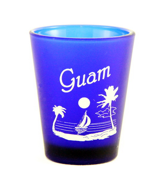 Guam US Pacific Territory Cobalt Blue Frosted Shot Glass