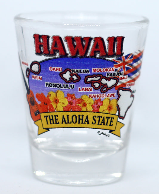 Hawaii State Elements Map Shot Glass