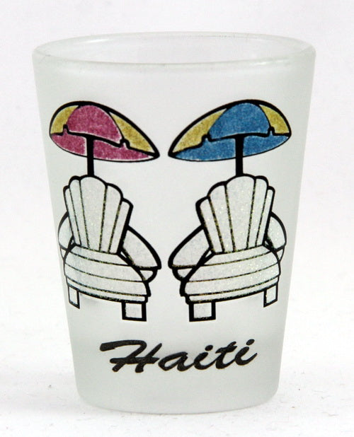Haiti Beach Chair Umbrella Glitter Shot Glass (UPC:608819299006)