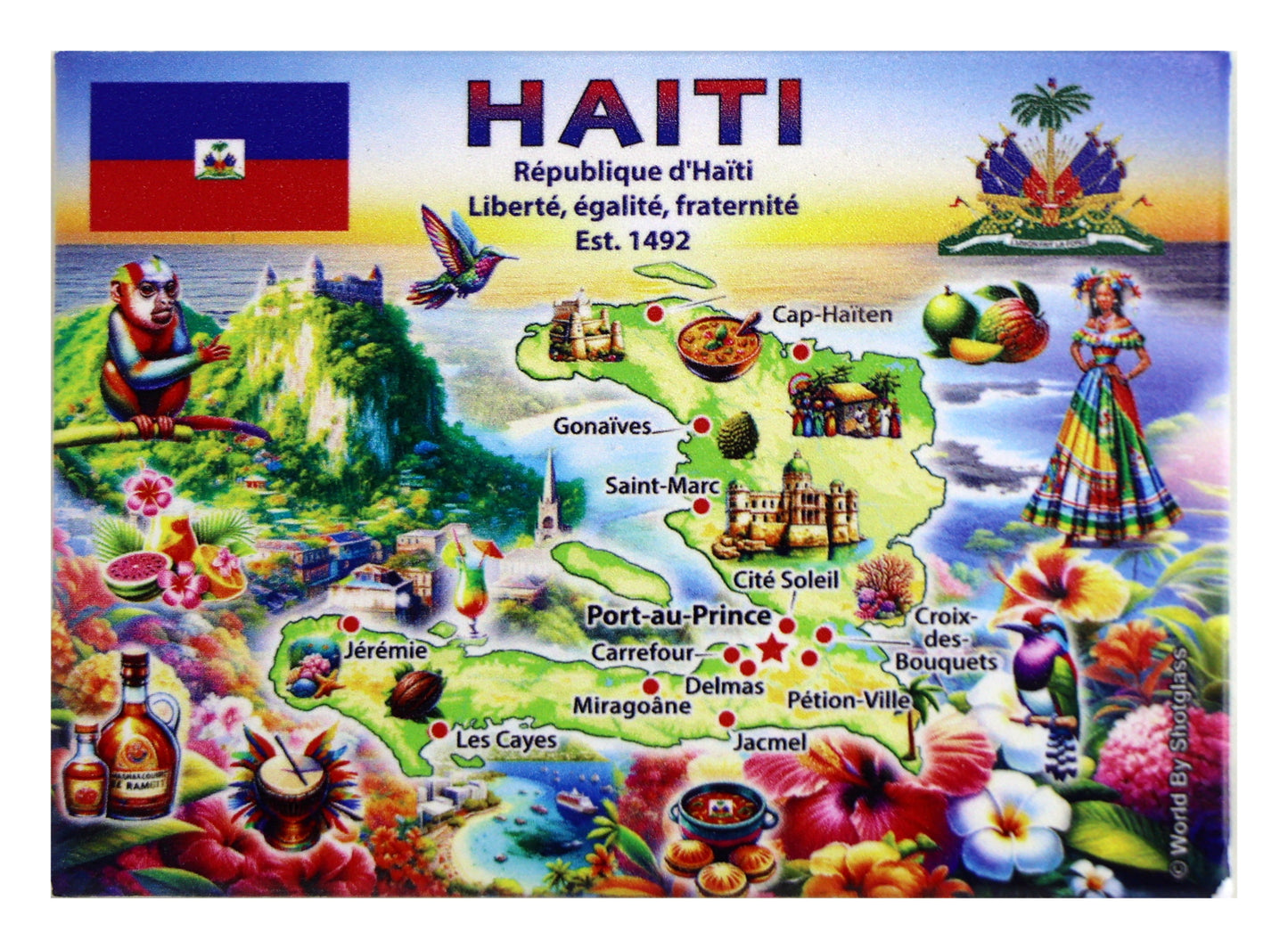 Haiti Graphic Map and Attractions Souvenir Fridge Magnet 2.5" X 3.5"