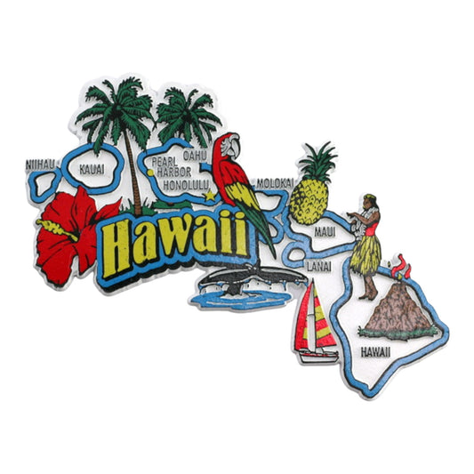 Hawaii State Map and Landmarks Collage Fridge Souvenir Collectible Magnet