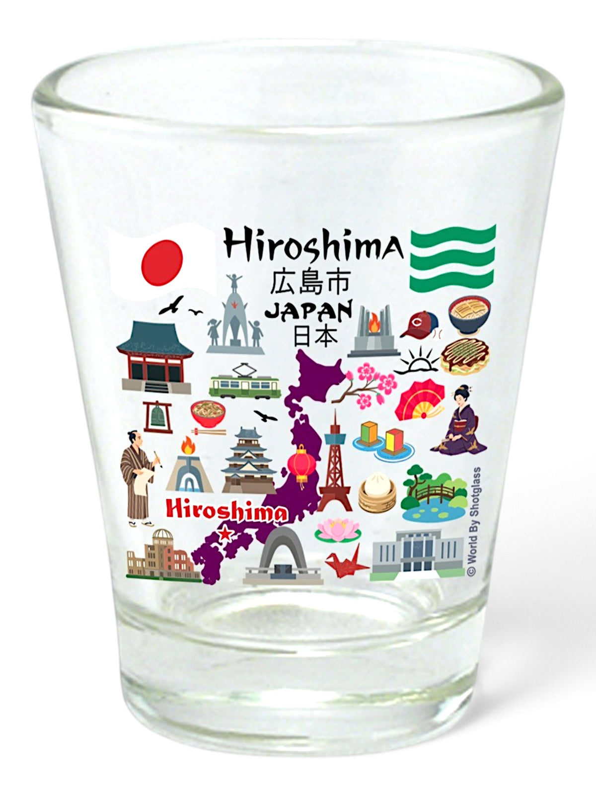 Hiroshima Japan Landmarks and Icons Collage Shot Glass