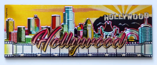 Hollywood California Color Skyline Foil Magnet 5" X 1.75" x 0.125"
