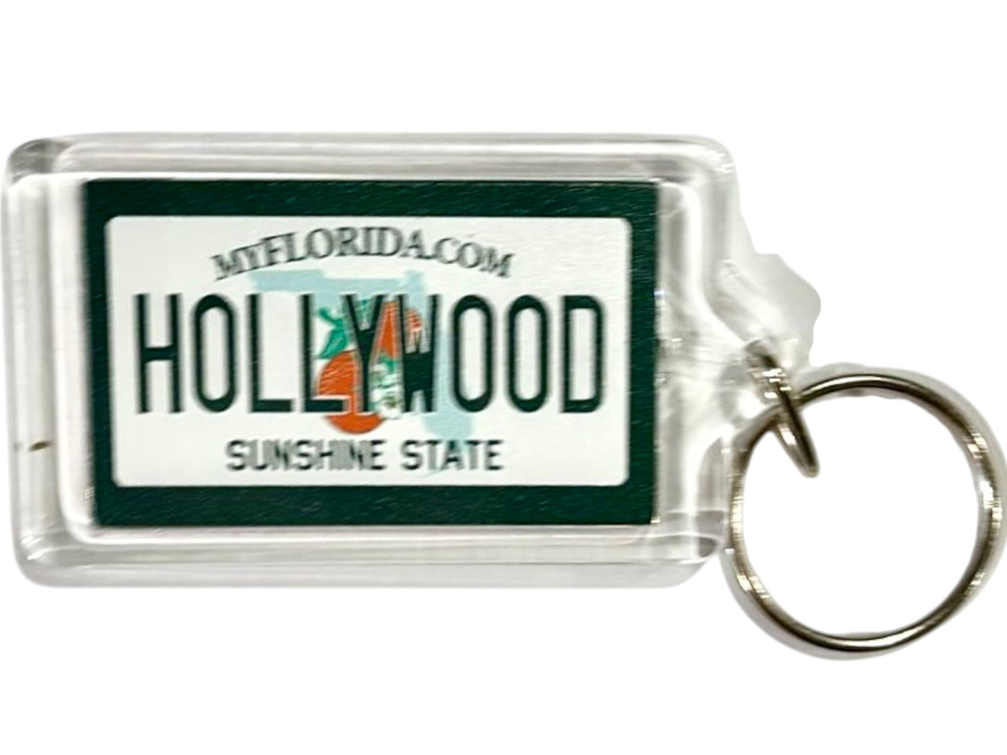 Hollywood Florida License Plate Acrylic Rectangular Souvenir Keychain 2.5" X 1.5"