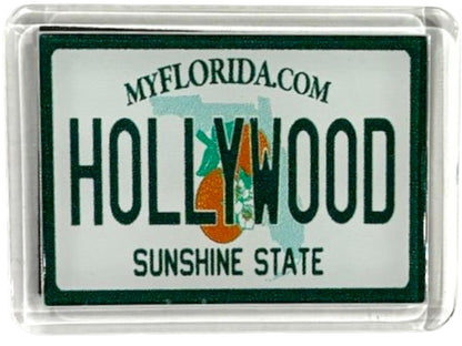 Hollywood Florida License Plate Acrylic Small Fridge Collector's Souvenir Magnet 2.35" X 1.75"