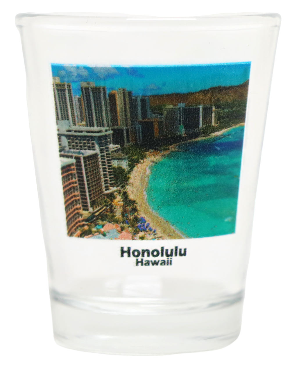 Honolulu Hawaii Waikiki Beach Panorama Color Photo Shot Glass