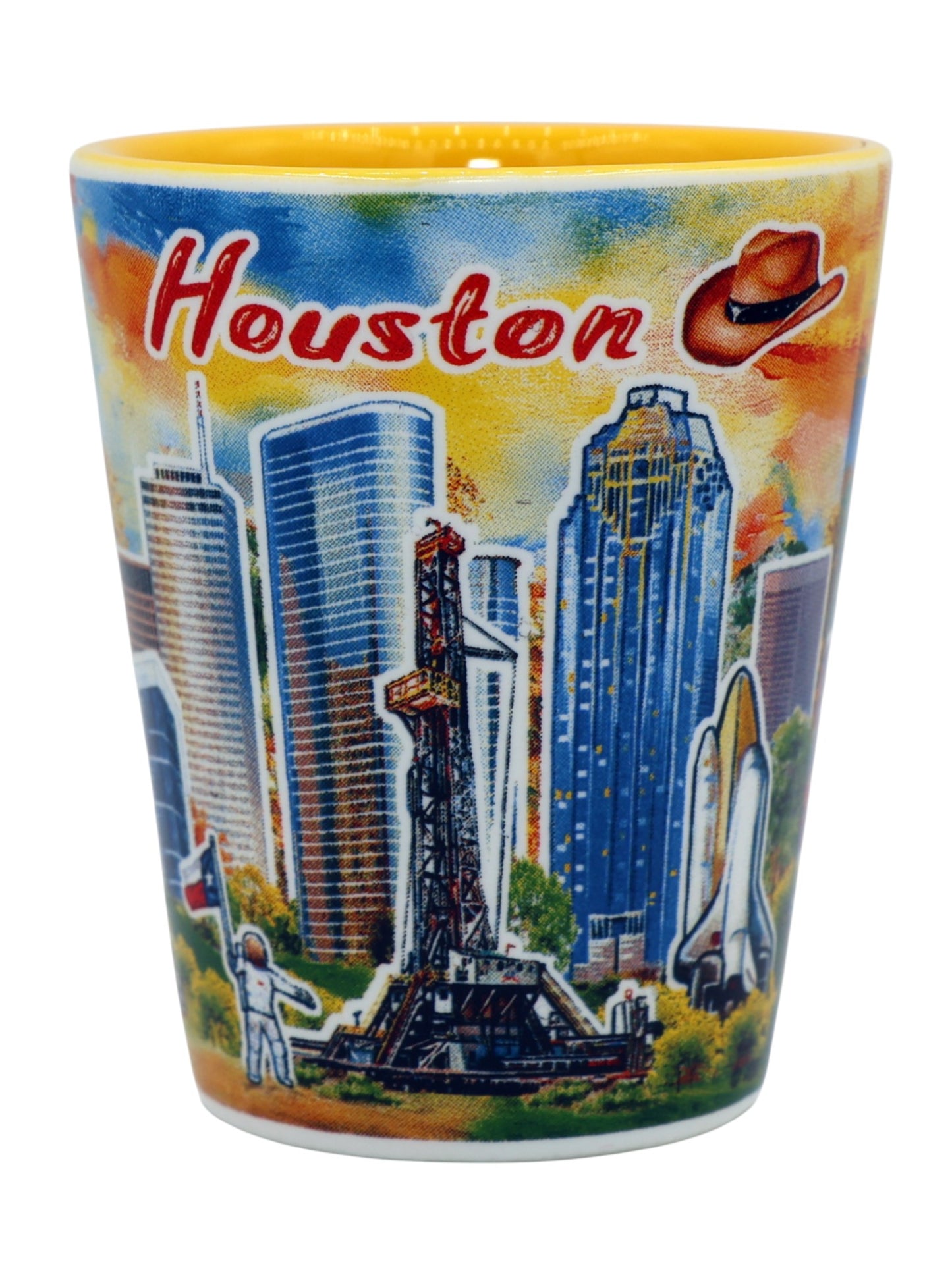 Houston Texas Yellow Skyline Ceramic Shot Glass