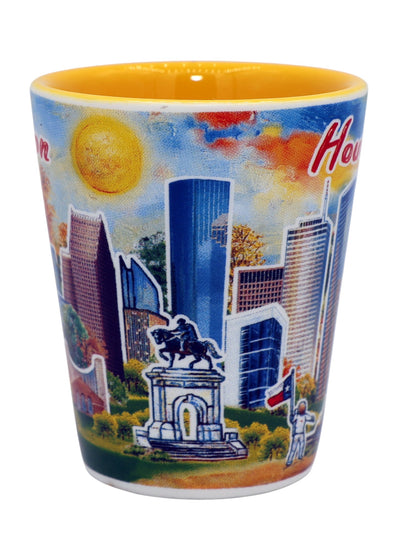 Houston Texas Yellow Skyline Ceramic Shot Glass