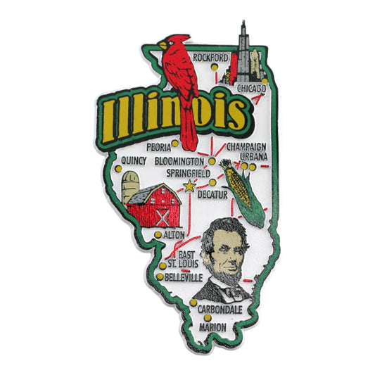 Illinois State Map and Landmarks Collage Fridge Collectible Souvenir Magnet