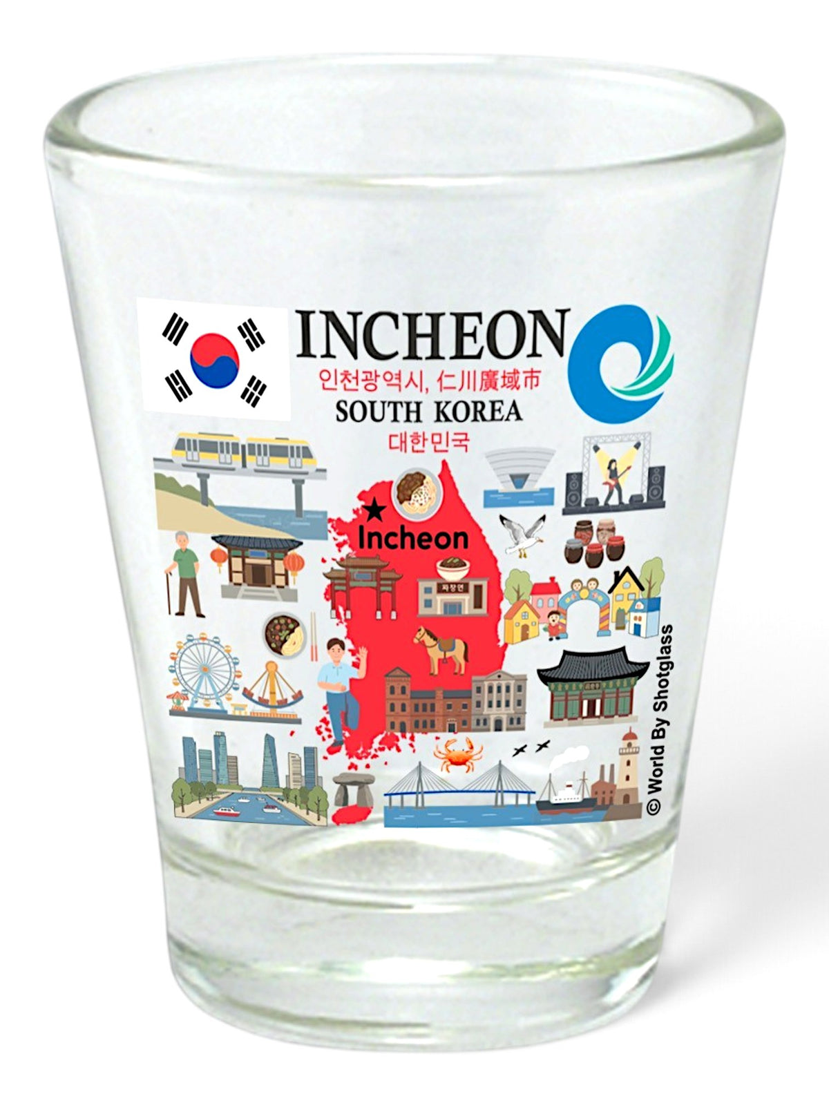 Incheon South Korea Landmarks and Icons Collage Shot Glass
