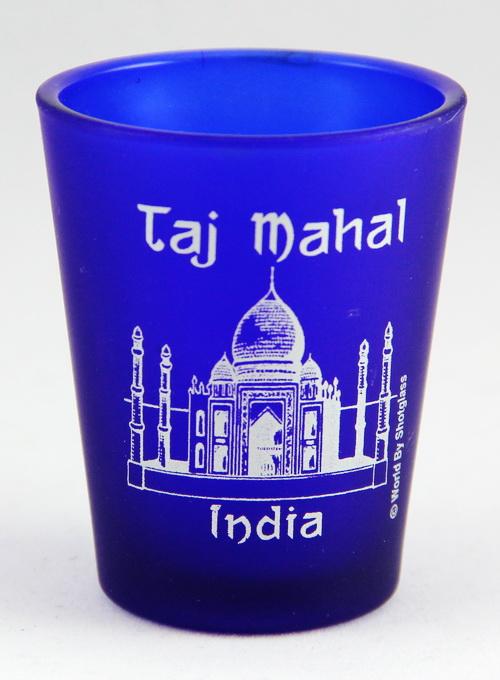 India Taj Mahal Cobalt Blue Frosted Shot Glass