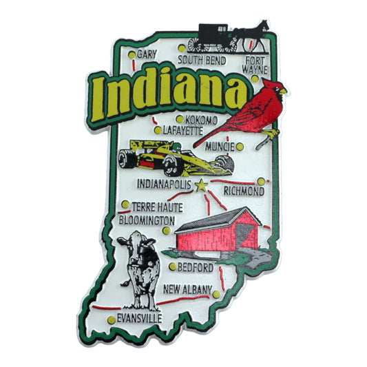 Indiana State Map and Landmarks Collage Fridge Collectible Souvenir Magnet