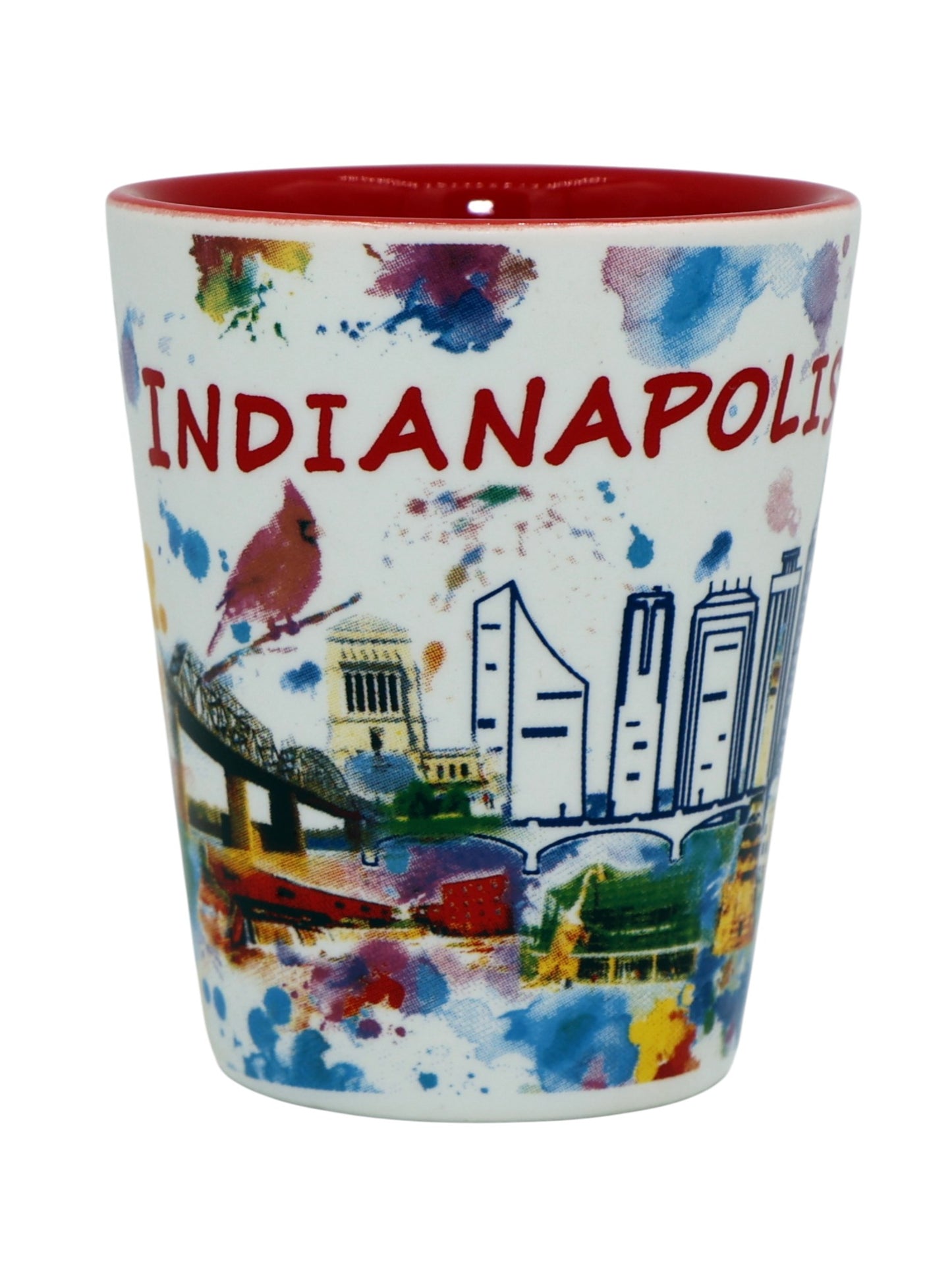 Indianapolis Indiana Light Water Color Red Inside Shot Glass