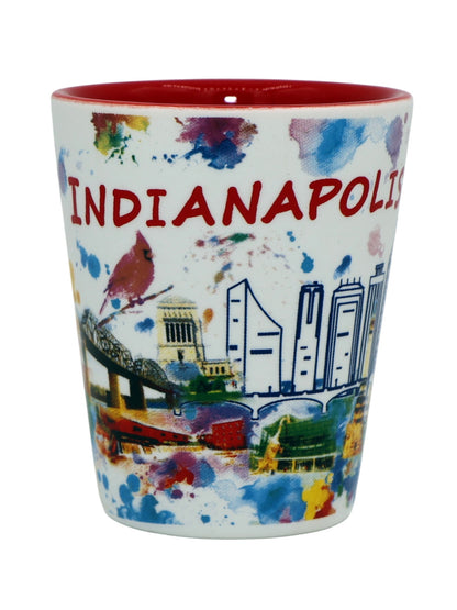 Indianapolis Indiana Light Water Color Red Inside Shot Glass