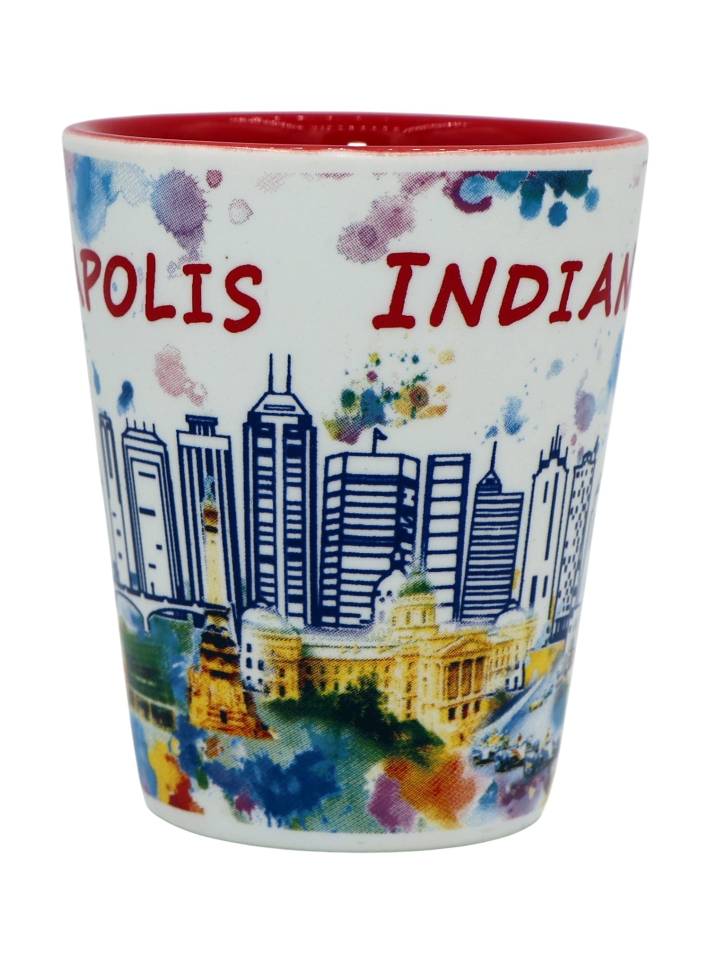 Indianapolis Indiana Light Water Color Red Inside Shot Glass