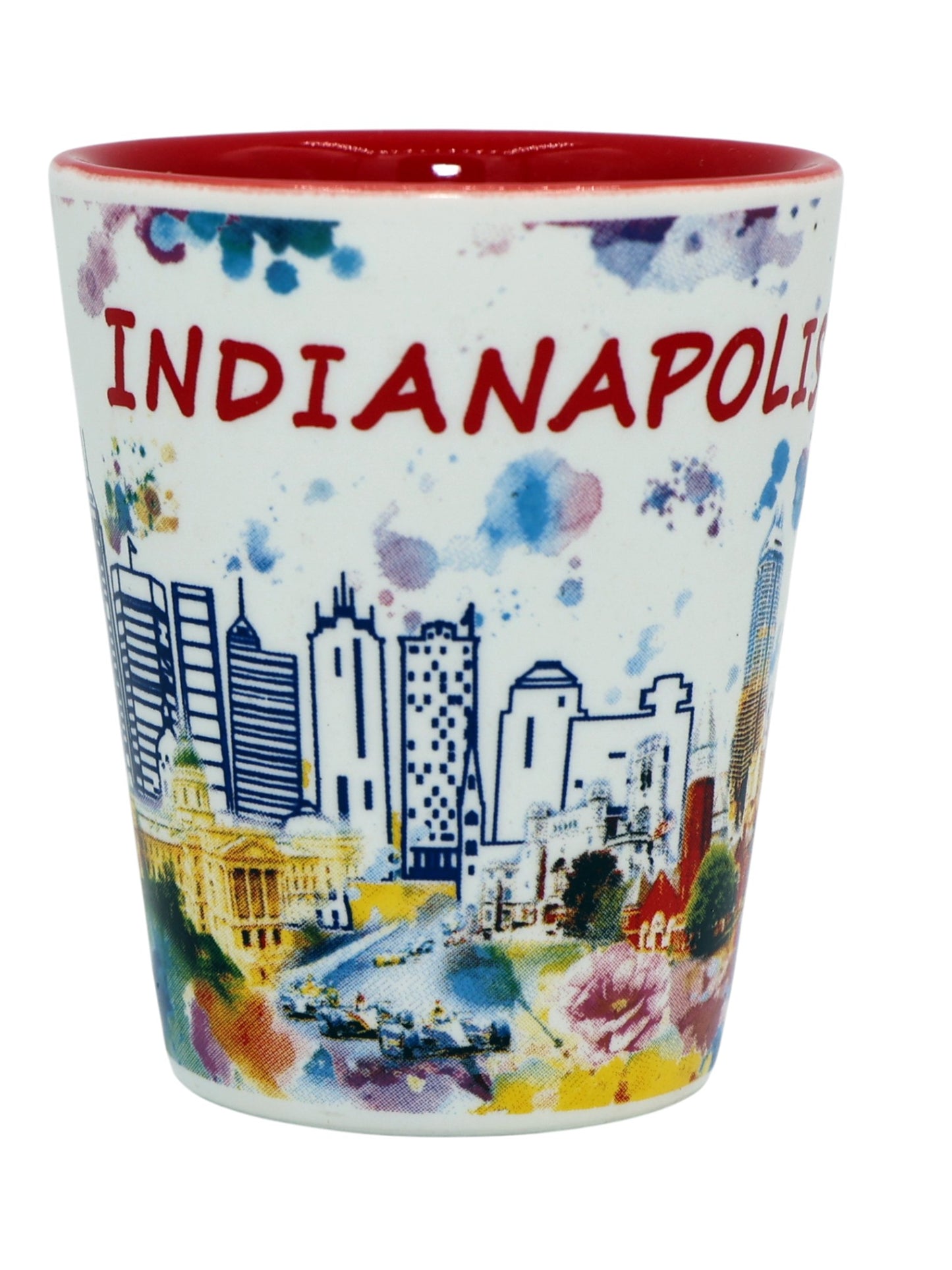 Indianapolis Indiana Light Water Color Red Inside Shot Glass