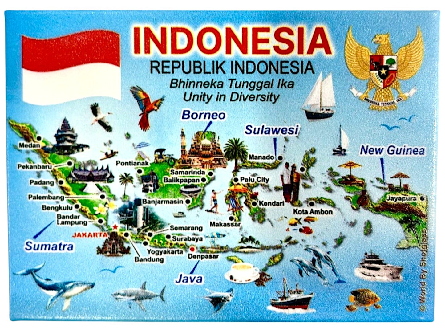 Indonesia Graphic Map and Attractions Souvenir Fridge Magnet 2.5" X 3.5"