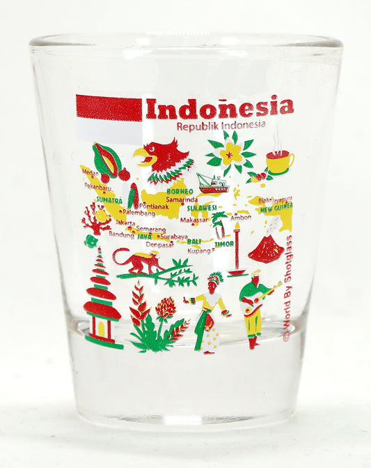 Indonesia Landmarks and Icons Collage Shot Glass