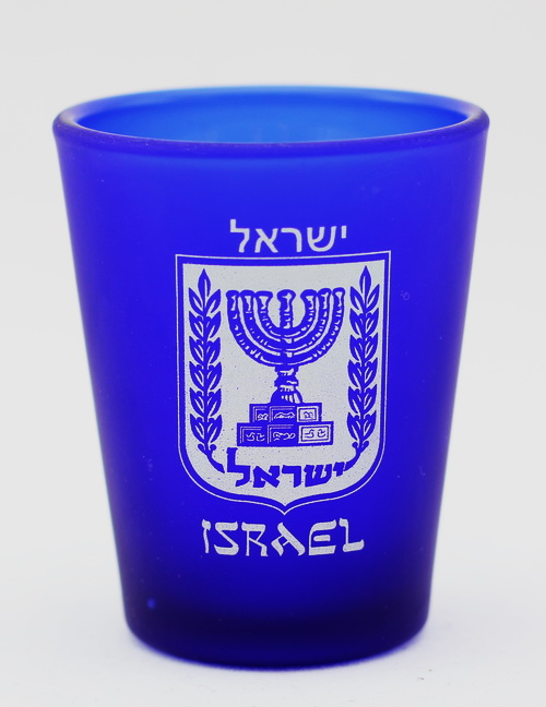 Israel Shield Cobalt Blue Frosted Shot Glass