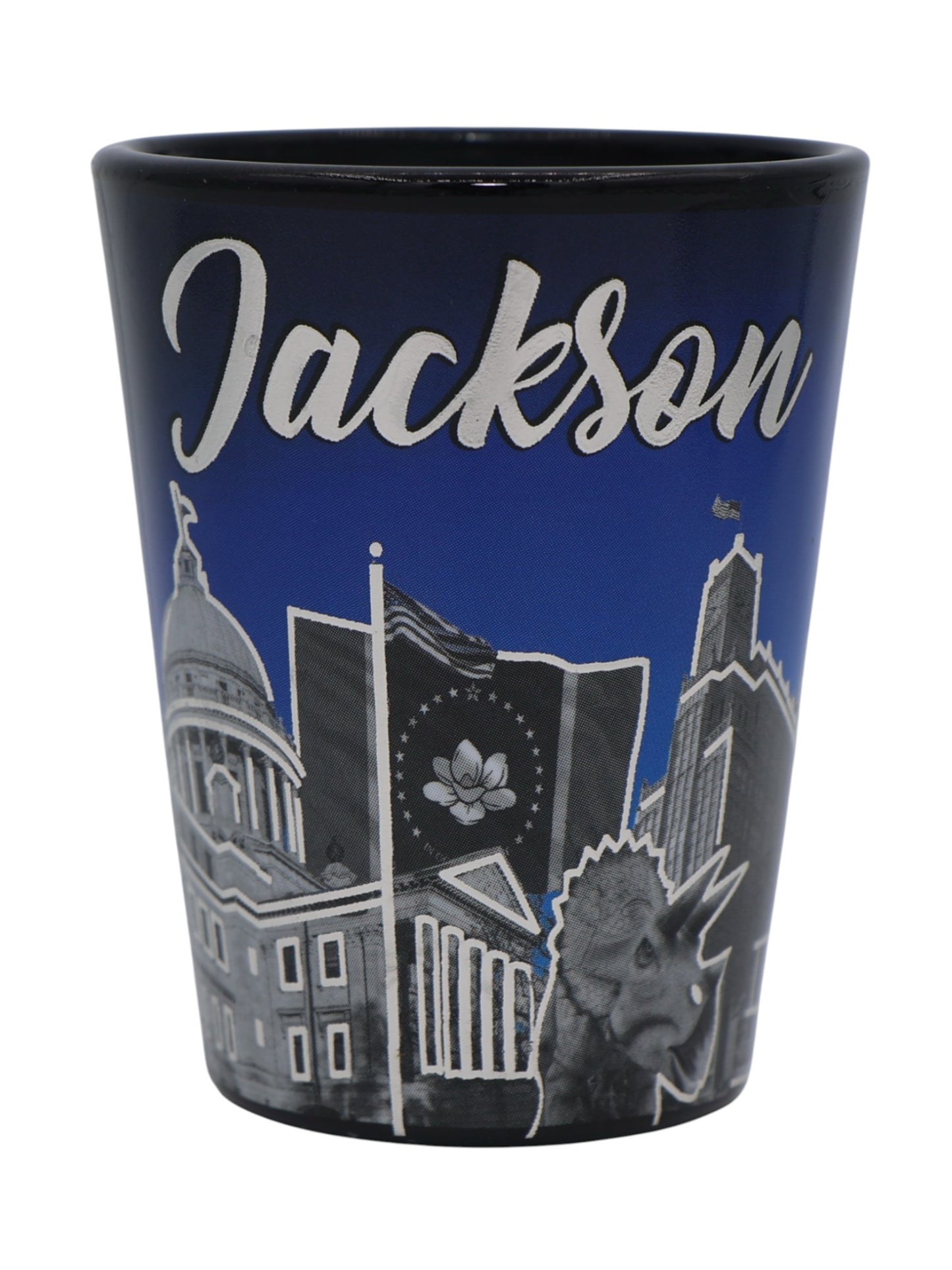 Jackson Mississippi Blue Silver Line Shot Glass