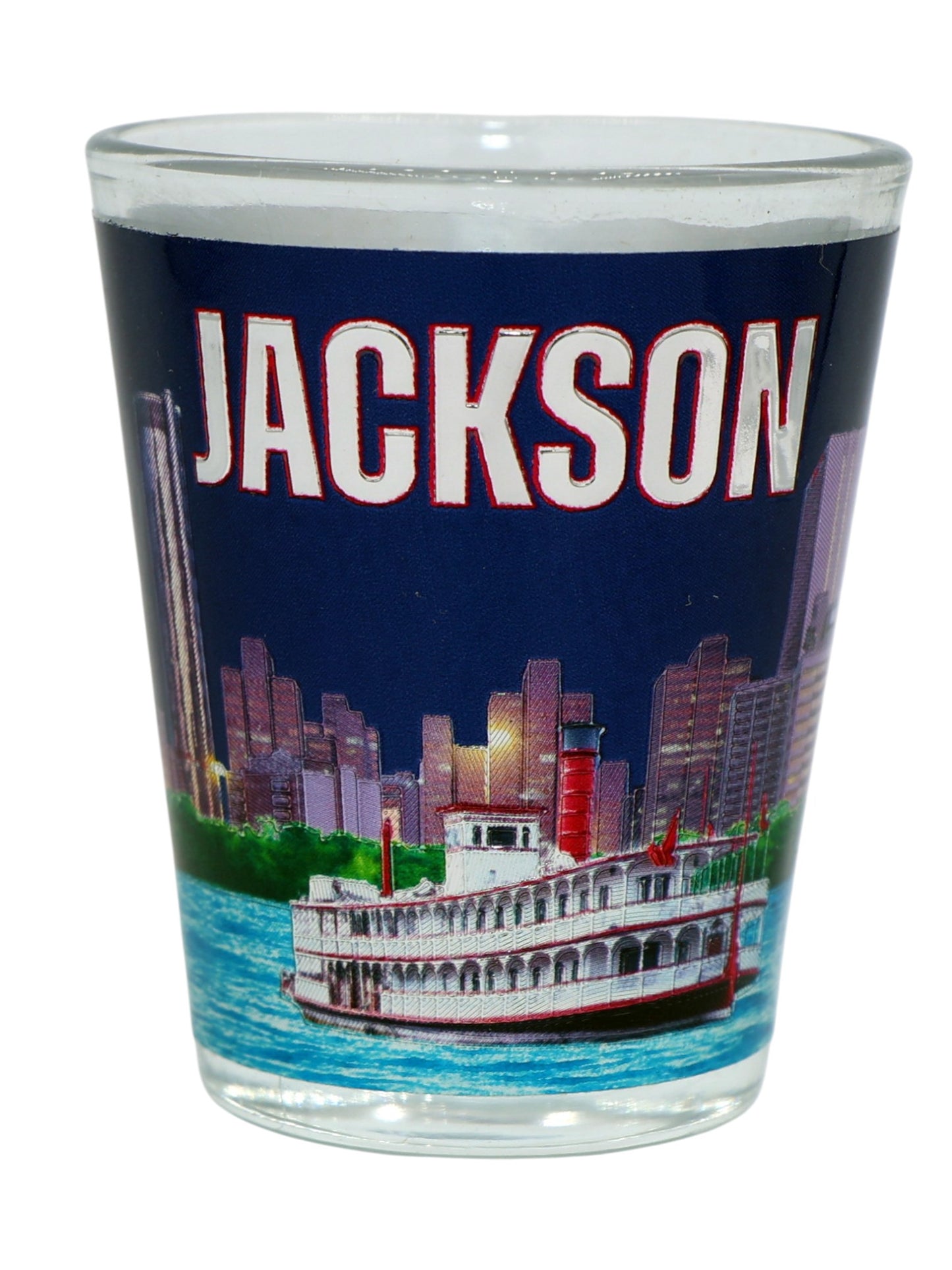 Jackson Mississippi Dark Blue City Sky River Shot Glass