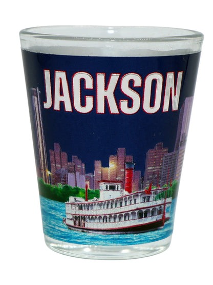 Jackson Mississippi Dark Blue City Sky River Shot Glass