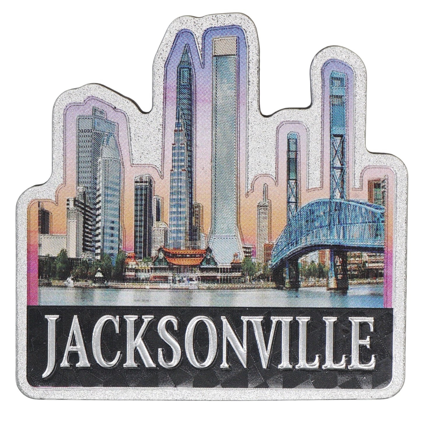 Jacksonville Florida City Skyline Foil Magnet 3.0"x 3.0"x 0.125"