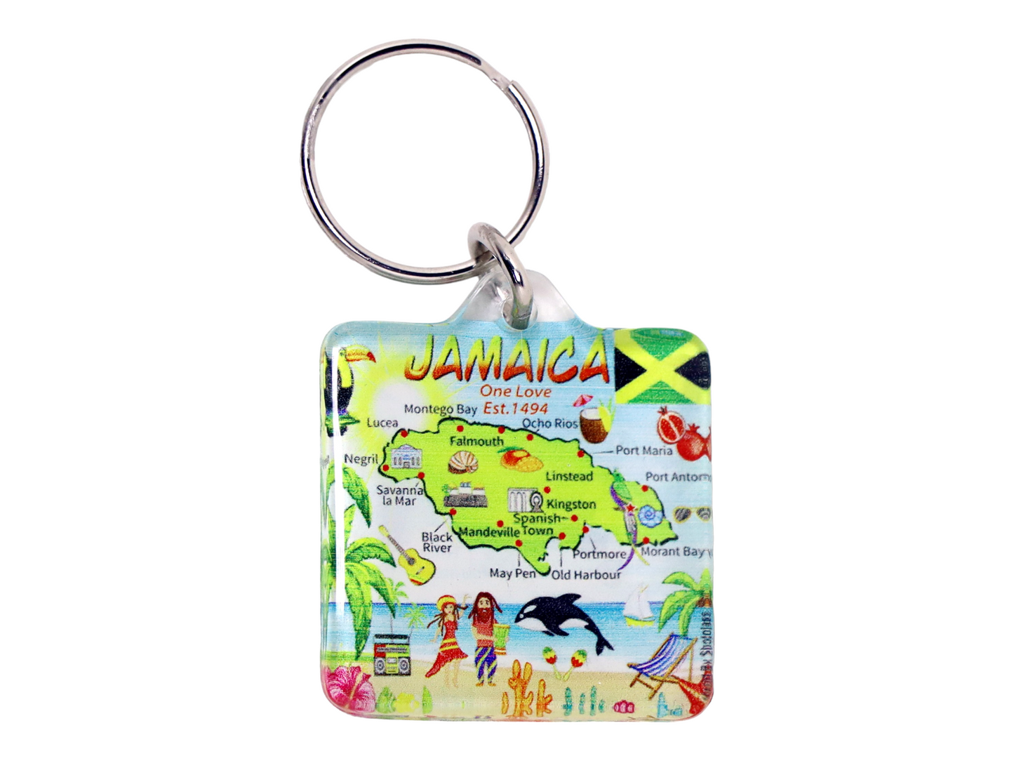 Jamaica Map Acrylic Square Souvenir Keychain 1.5 inches X 1.5 inches