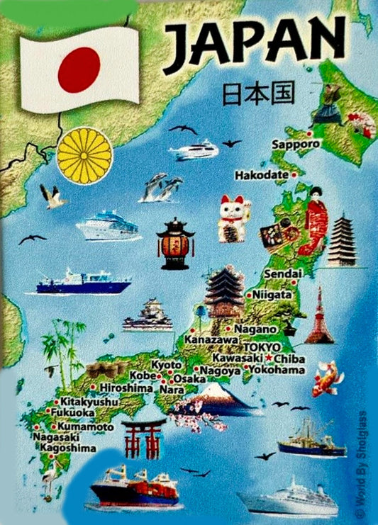 Japan Graphic Map and Attractions Souvenir Fridge Magnet 2.5" X 3.5"