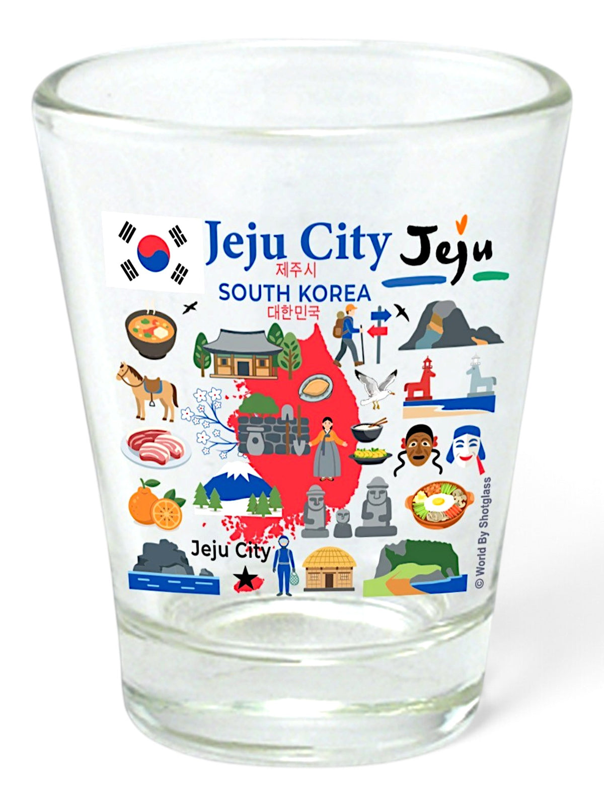 Jeju City South Korea Landmarks and Icons Collage Shot Glass