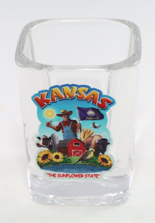 Kansas State Montage Square Shot Glass