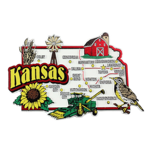Kansas State Map and Landmarks Collage Fridge Collectible Souvenir Magnet