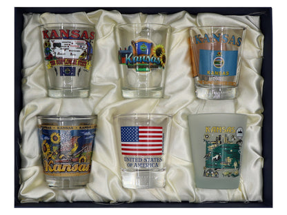 Kansas United States USA Souvenir Boxed Shot Glass Set (Set of 6)